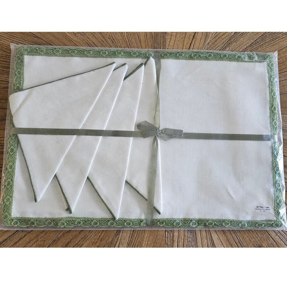 Vintage Pure Linen Placemat and Napkin Set (4 each), Original Packaging